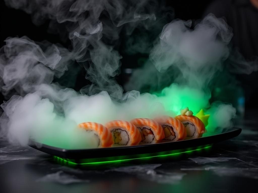 Signature Dry-Ice mist-effect over sushi