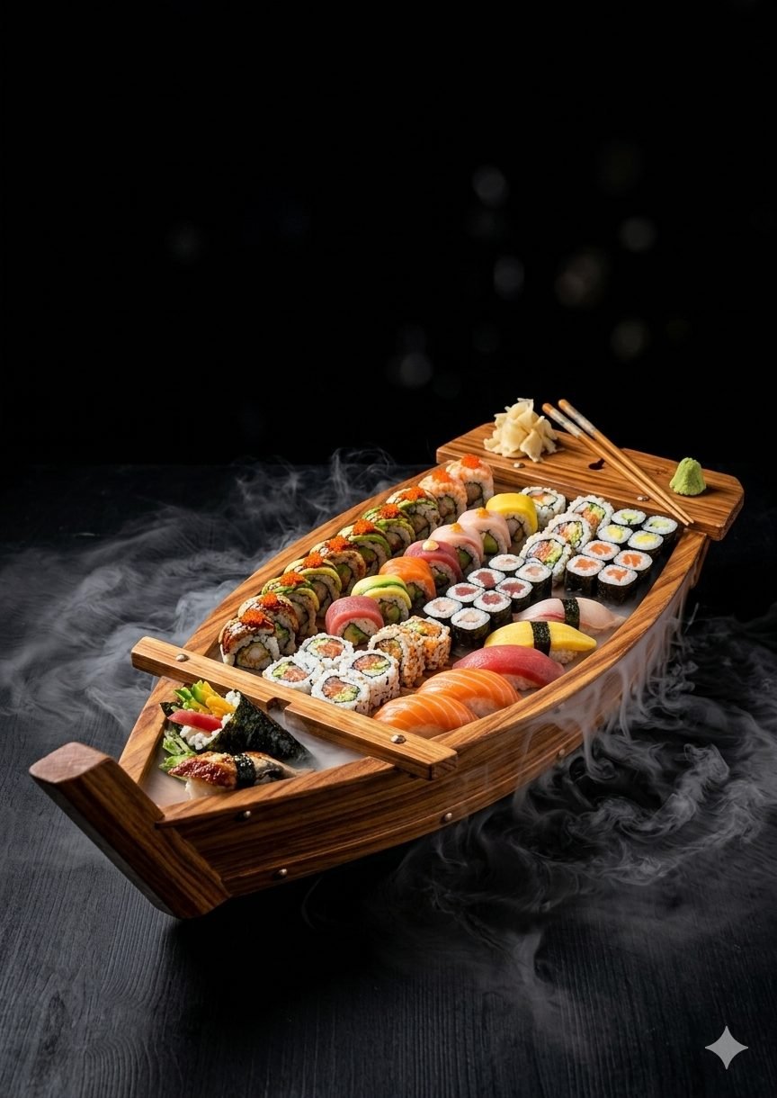 Luxe Sushi Boot van 70 cm met 72 stuks sushi